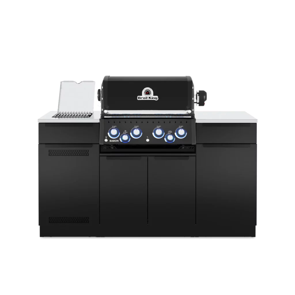 Wyspowa Kuchnia Ogrodowa Zabudowa Grillowa z Grillem Broil King Baron 490 IR Shadow Black Knight (2026) | Palnik na Podczerwień IR, Pełen Zestaw Rożna Obrotowego z Tylnym Palnikiem | Dynamic24 Bielsko-Biała