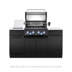 Wyspowa Kuchnia Ogrodowa Zabudowa Grillowa z Grillem Broil King Baron 490 IR Shadow Black Knight (2026) | Palnik na Podczerwień IR, Pełen Zestaw Rożna Obrotowego z Tylnym Palnikiem | Otwarty | Dynamic24 Bielsko-Biała