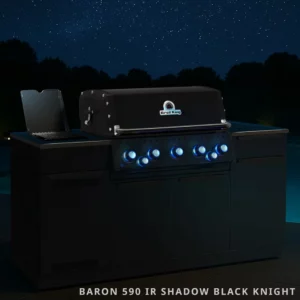 Wyspowa Kuchnia Ogrodowa z Grillem do Zabudowy Broil King Baron 590 IR Shadow w najnowszym malowaniu proszkowym Black Knight | 5 palników głównych, Palnik IR na podczerwień, Pełen Zestaw Rożna Obrotowego z tylnym palnikiem | Lifestyle Podświetlenie Noc | Dynamic24 Bielsko-Biała