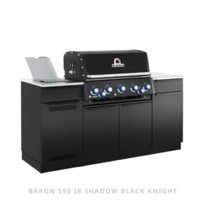 Wyspowa Kuchnia Ogrodowa z Grillem do Zabudowy Broil King Baron 590 IR Shadow w najnowszym malowaniu proszkowym Black Knight | 5 palników głównych, Palnik IR na podczerwień, Pełen Zestaw Rożna Obrotowego z tylnym palnikiem | Lewa | Dynamic24 Bielsko-Biała
