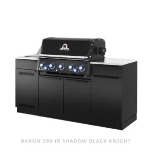 Wyspowa Kuchnia Ogrodowa z Grillem do Zabudowy Broil King Baron 590 IR Shadow w najnowszym malowaniu proszkowym Black Knight | 5 palników głównych, Palnik IR na podczerwień, Pełen Zestaw Rożna Obrotowego z tylnym palnikiem | Prawa | Dynamic24 Bielsko-Biała