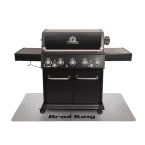 Srebrna mata pod grilla Broil King Baron 590 Shadow 180 x 90 cm łatwa w czyszczeniu, skutecznie zabezpiecza taras przed tłuszczami wokół grilla. Dynamic24 Bielsko-Biała