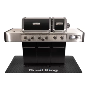 Czarna mata pod grilla Broil King Imperial QS 690 180 x 90 cm łatwa w czyszczeniu, skutecznie zabezpiecza taras przed tłuszczami wokół grilla. Dynamic24 Bielsko-Biała