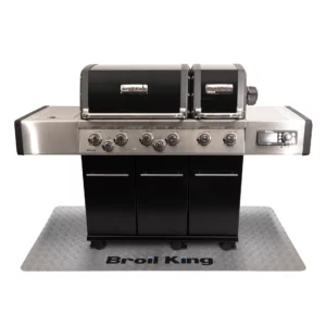 Srebrna mata pod grilla Broil King Imperial QS 690 180 x 90 cm łatwa w czyszczeniu, skutecznie zabezpiecza taras przed tłuszczami wokół grilla. Dynamic24 Bielsko-Biała