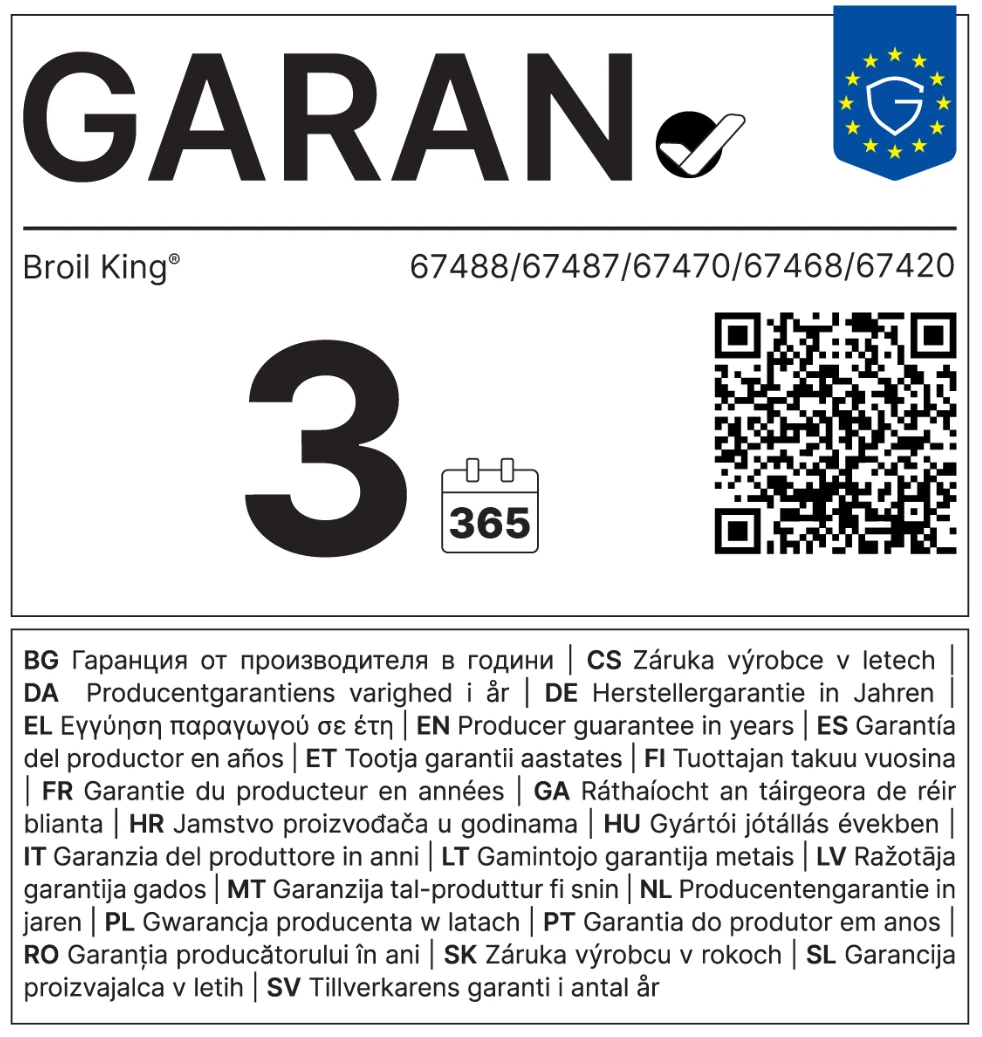 Etykieta GARAN UE 3 lata
