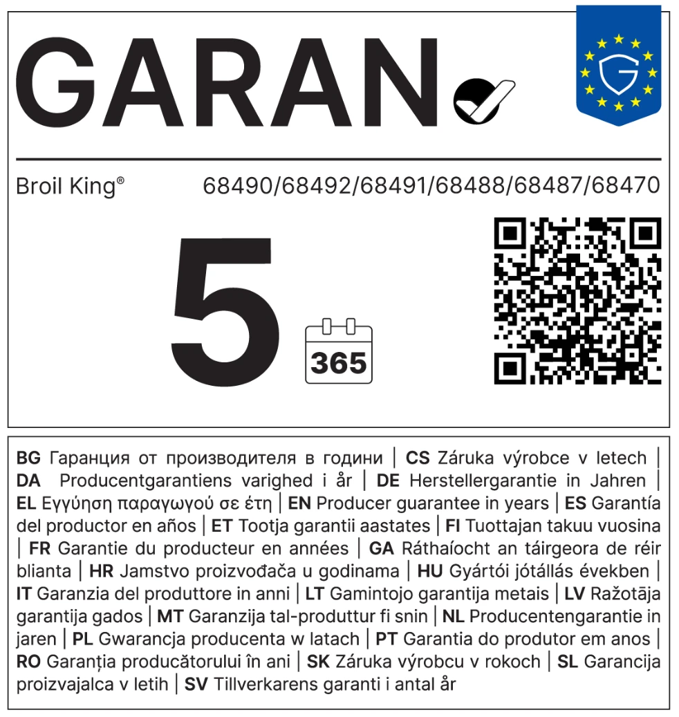 Etykieta GARAN UE 5 lat