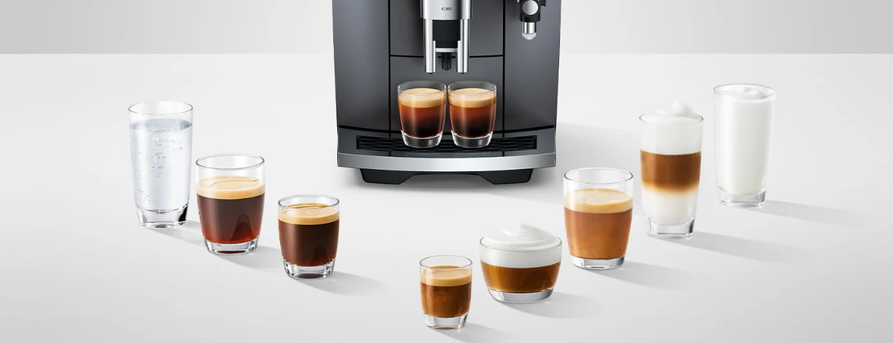 Różnorodność 36 specjałów kawowych w ekspresie JURA E10 Onyx Grey