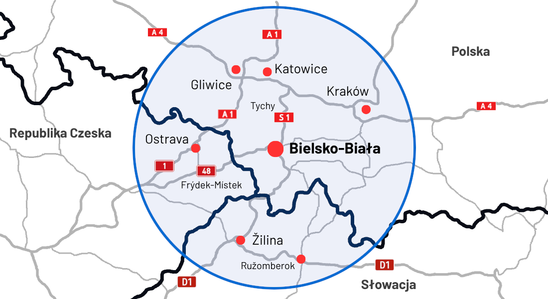 Zasięg dostawy z montażem - 100km od Bielska-Białej