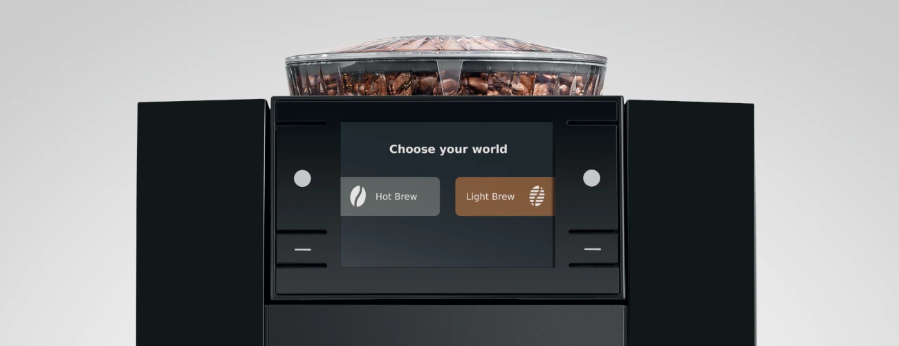 Intuicyjny wybór funkcji Hot Brew i Light Brew na wyświetlaczu JURA A8