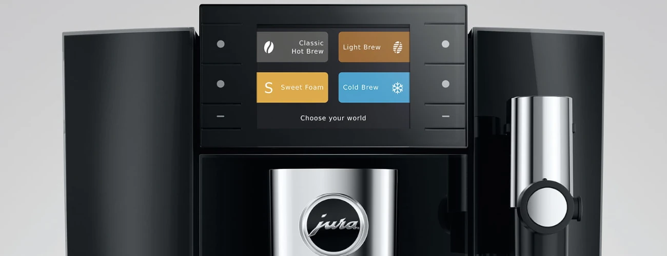 Wybór trybów Hot Brew i Light Brew na kolorowym ekranie ekspresu JURA